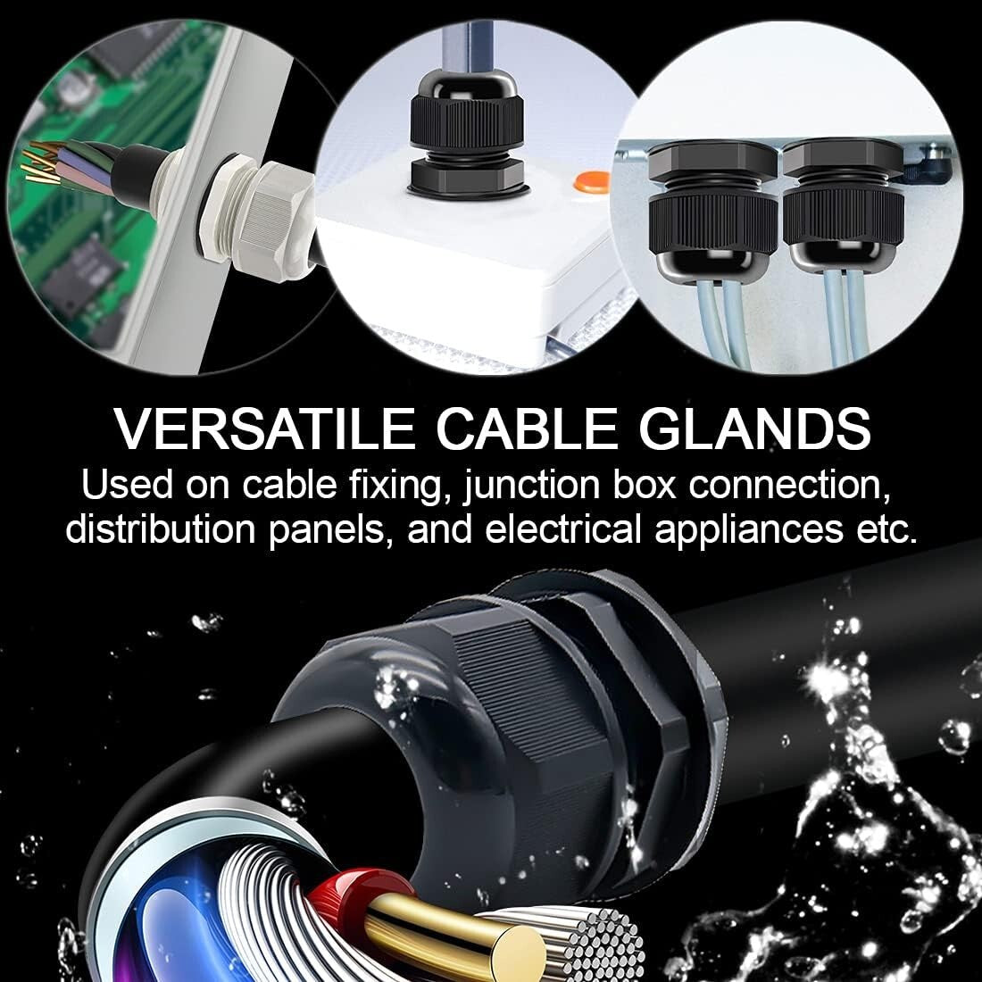 100-Pack NPT 1/2’ Waterproof Cable Glands - Reliable Black Nylon Connectors