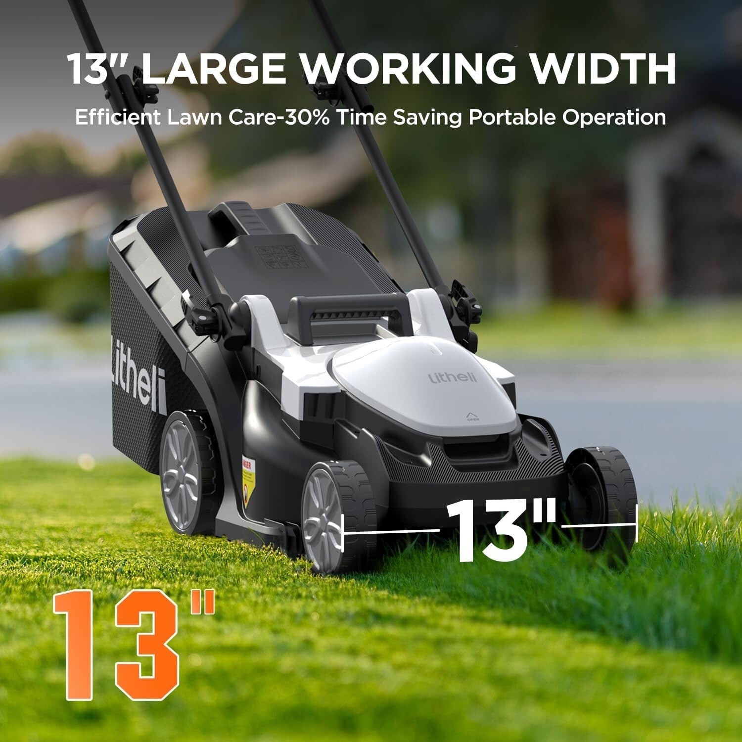 Battery-Powered Lawn Mower: 13" Cutting Width with Brushless Motor & 4Ah Battery