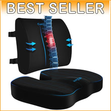Load image into Gallery viewer, X-Large Memory Foam Seat Cushion &amp; Lumbar Pillow with Adjustable Strap – Black