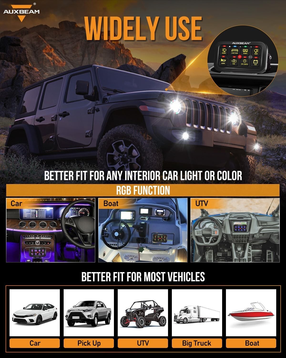 Custom RGB 8 Gang Switch Panel - 60 Amp Waterproof Control for Marine, RV, Car