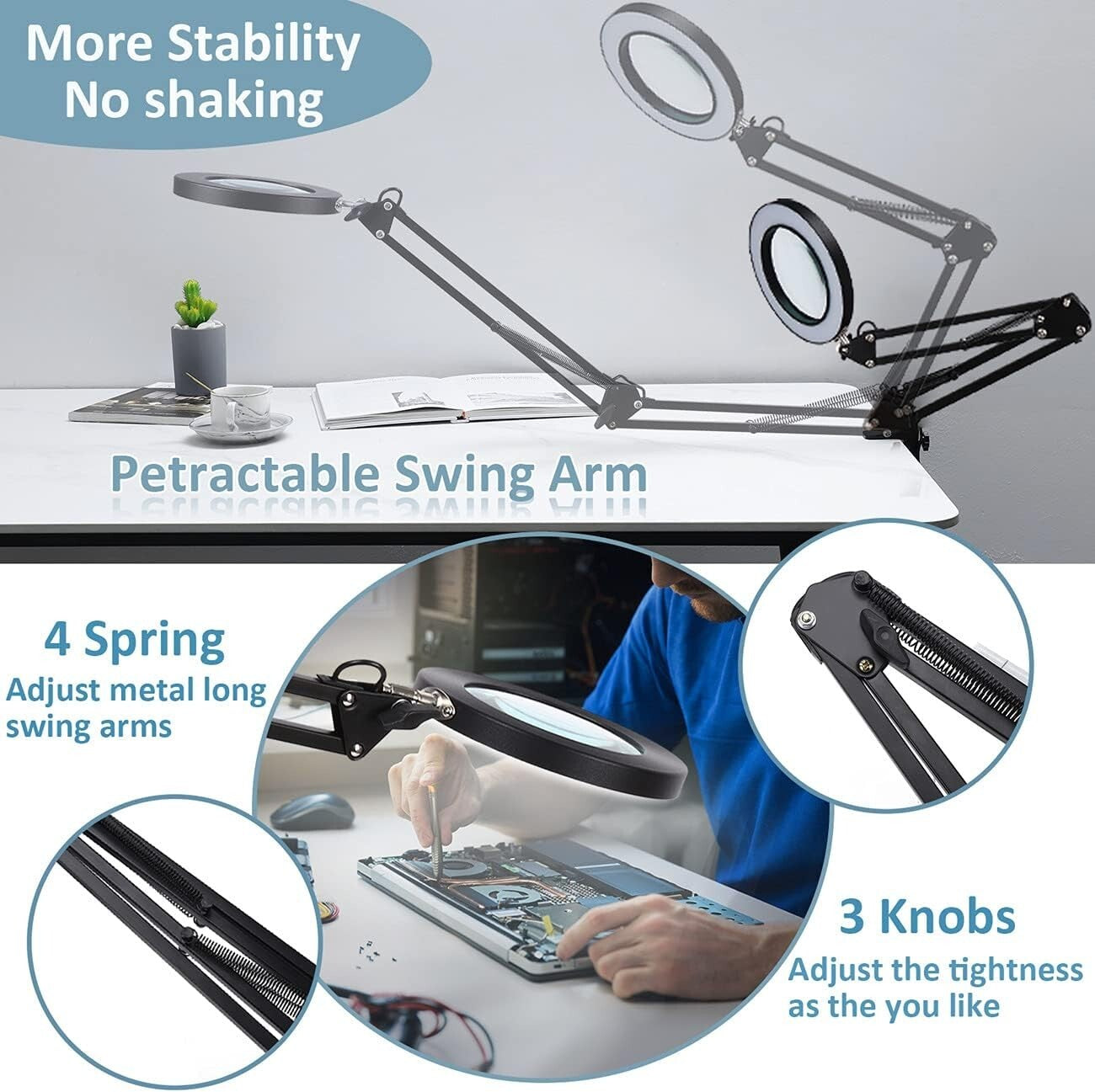 Professional Quality 10X Glass Magnifier with Adjustable Clamp & Eye Protection