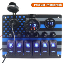 Load image into Gallery viewer, Manual 6 Switch Panel with Cigarette Lighter and Blue Digital Voltmeter Upgrade