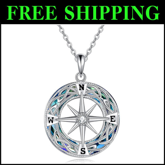 925 Sterling Silver Celtic Knot Compass Necklace - Inspirational Gift for Women