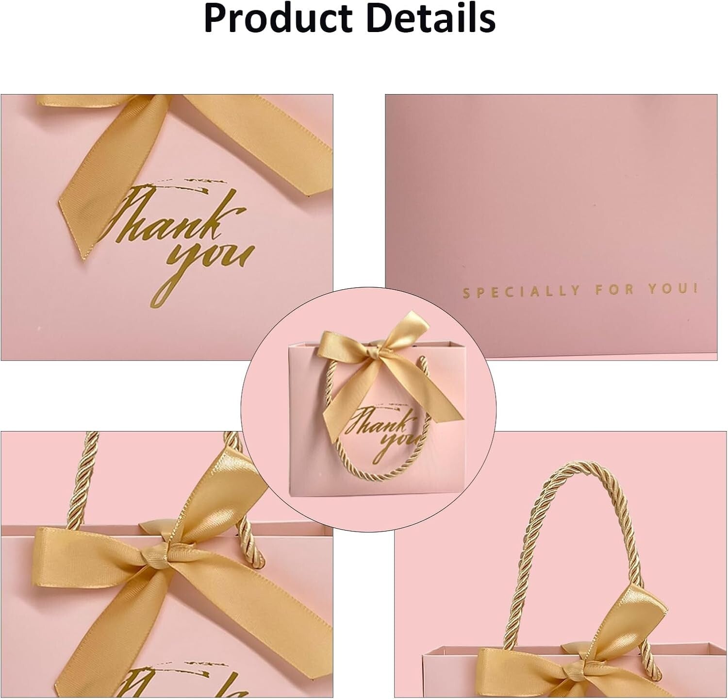 Mini Pink Gift Bags for Baby Showers & Weddings - 5.5x2.5x4.7 Inches - 100 Count
