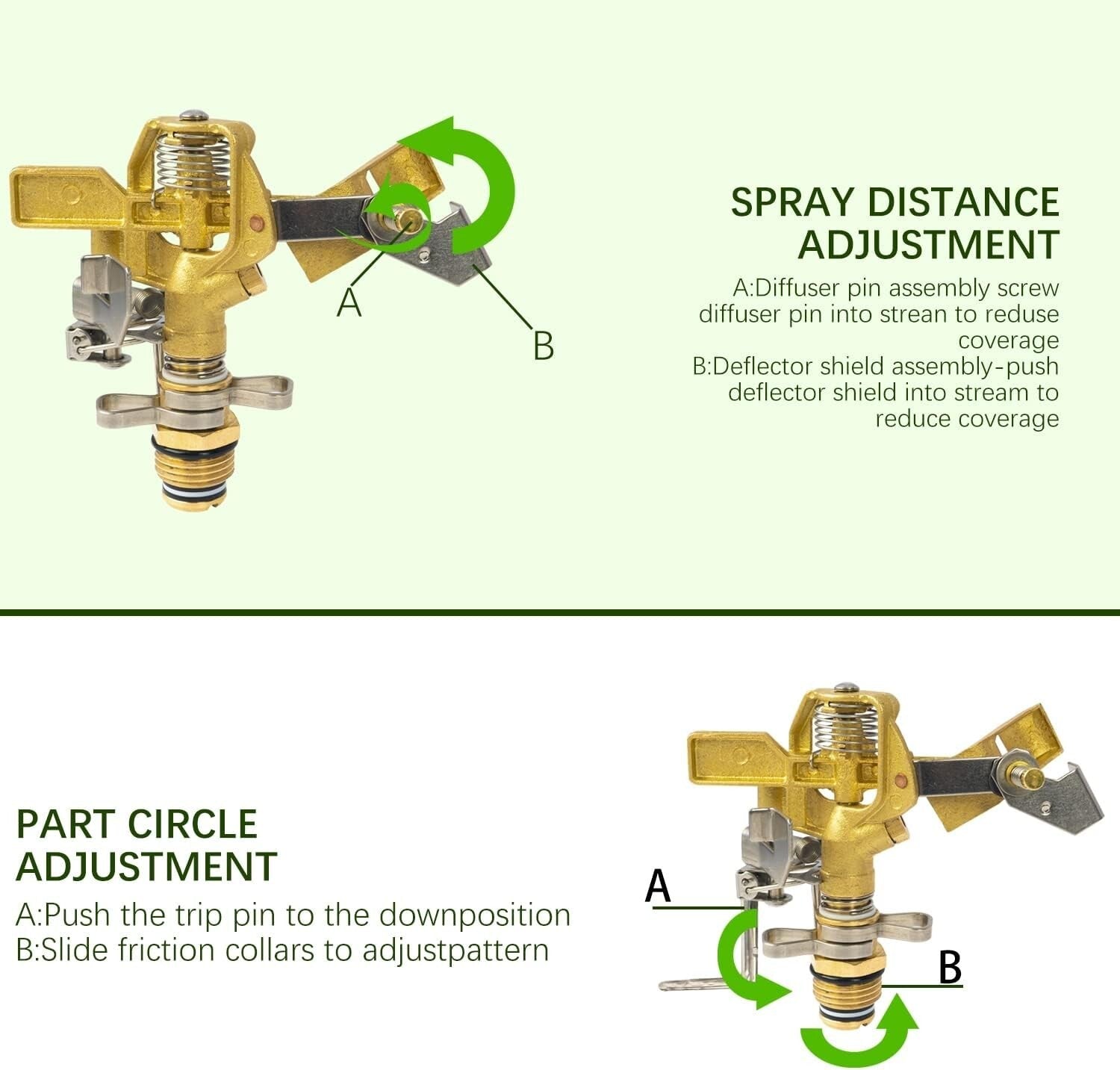 Adjustable 0-360 Degree Brass Impact Sprinkler - Perfect for Large Garden Spaces