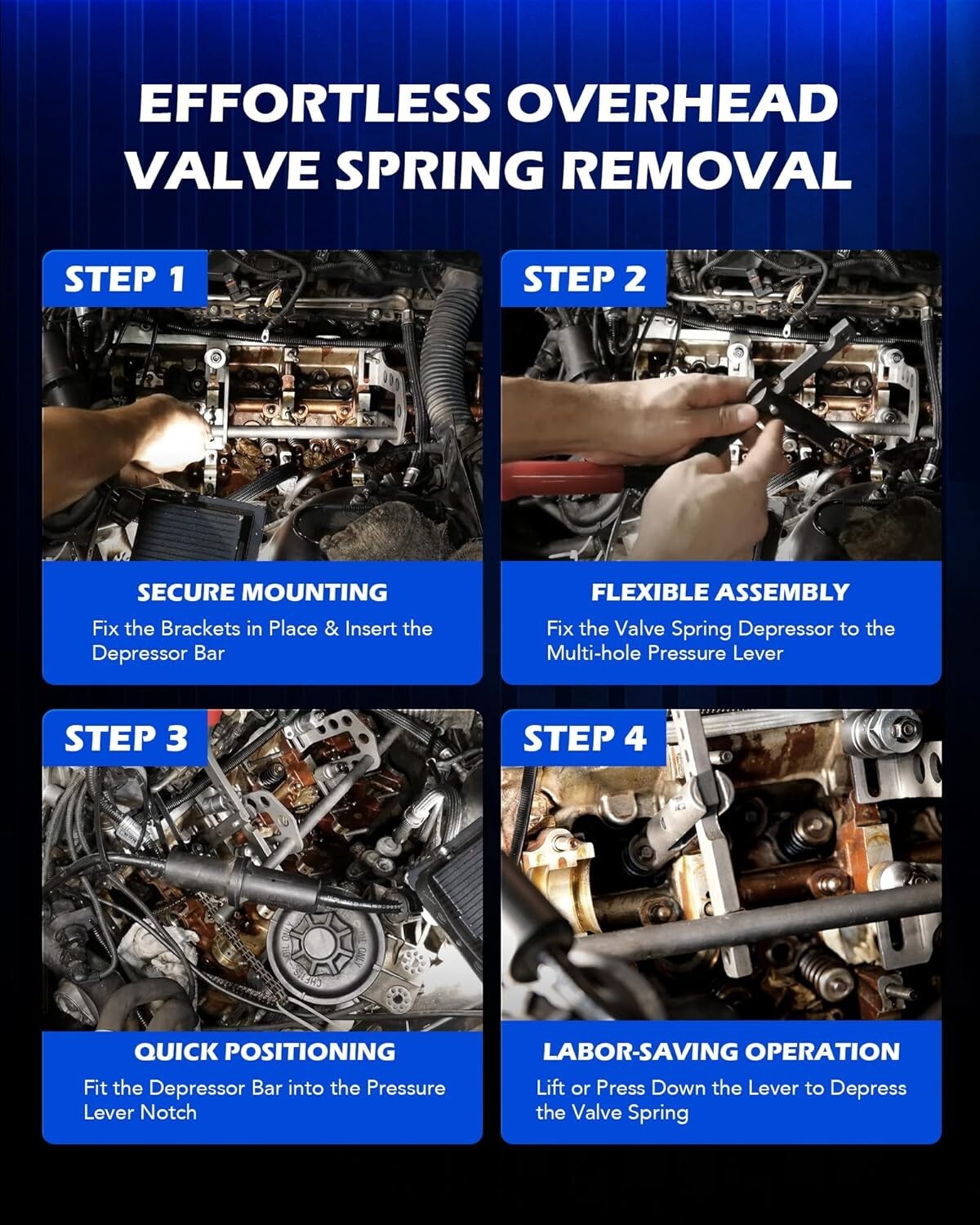 Universal Heavy-Duty Engine Valve Spring Compressor Tool with Storage Case