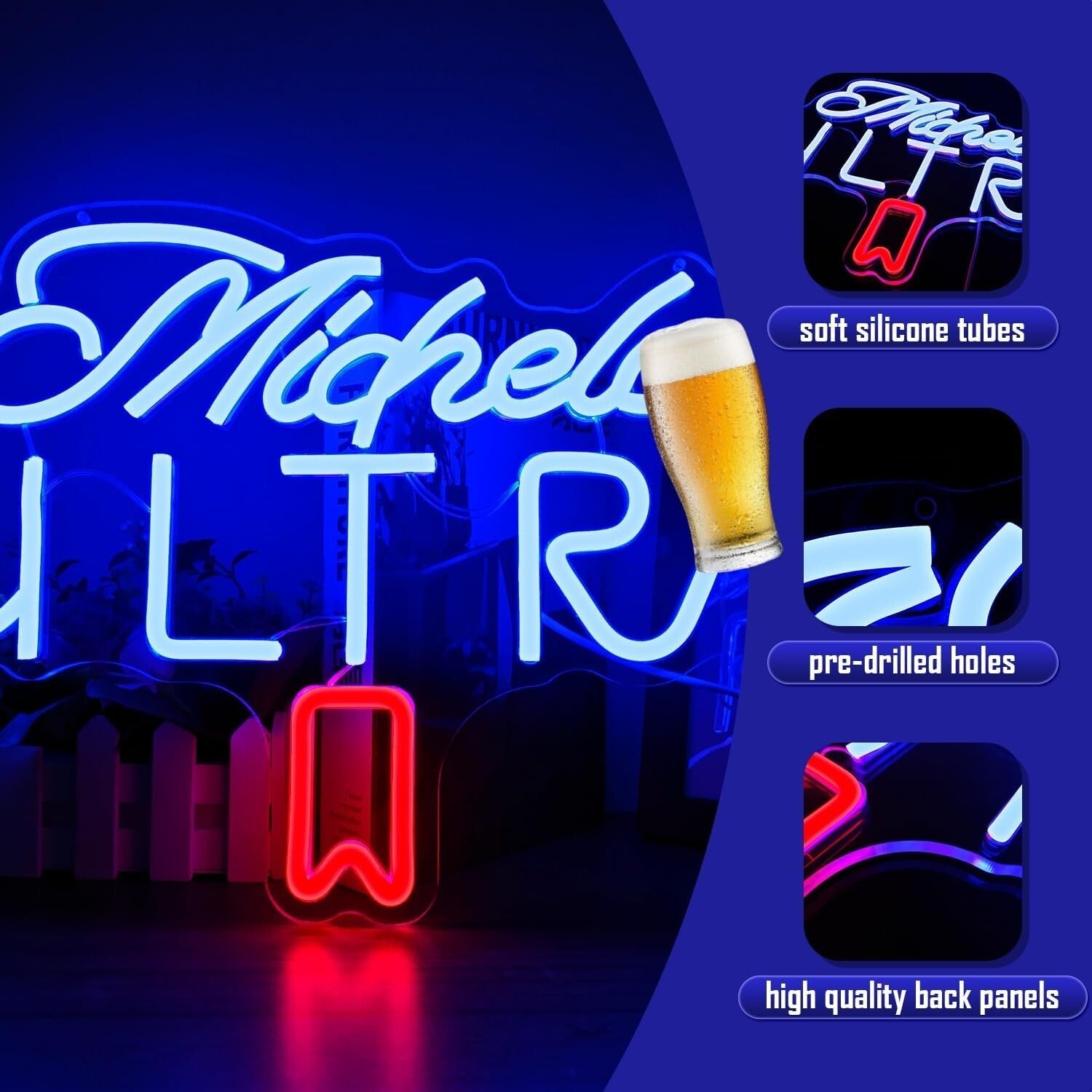 Dimmable Beer Neon Sign for Home Bar - LED Wall Decor Light Up Your Space