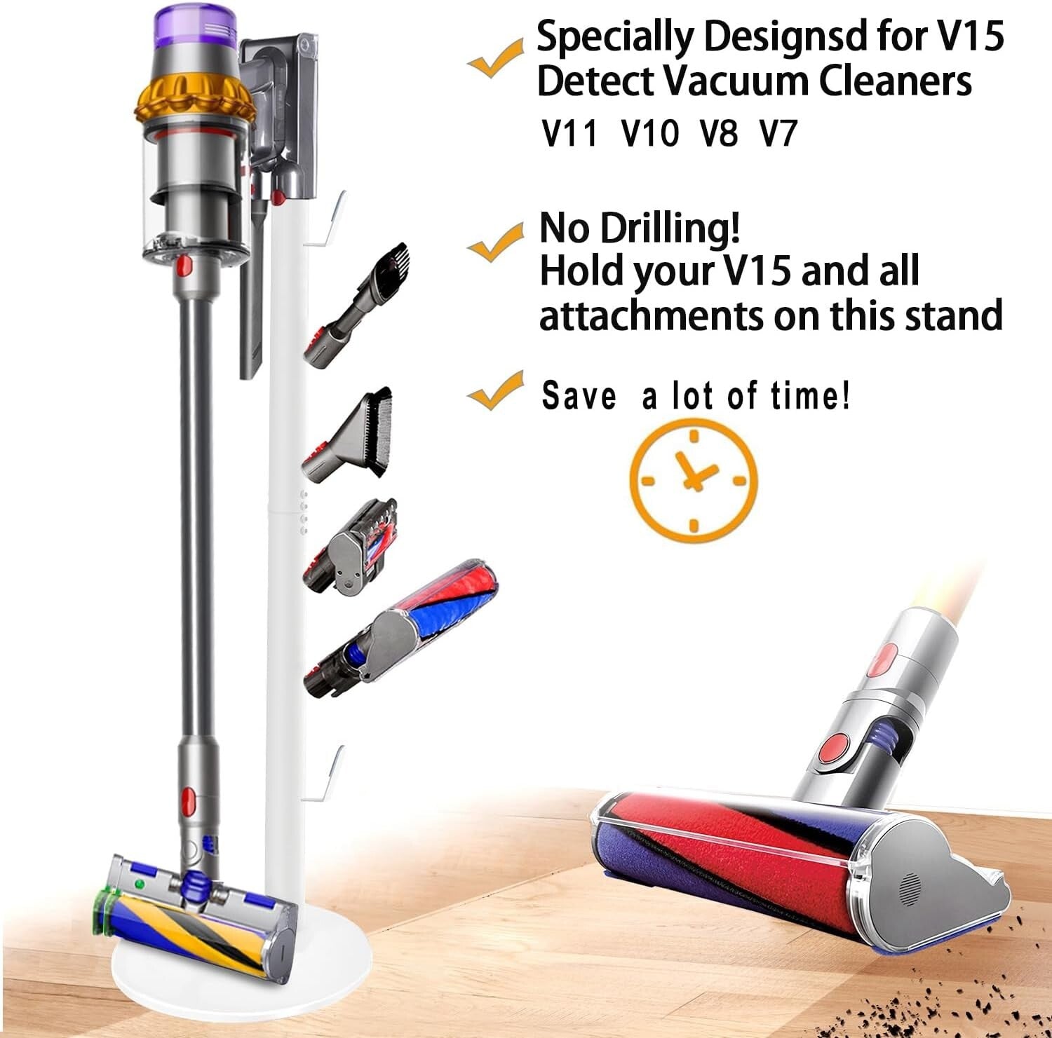 Stylish Cordless Vacuum Stand with Adjustable 6 Hooks - Fits V11, V10, V8 Models