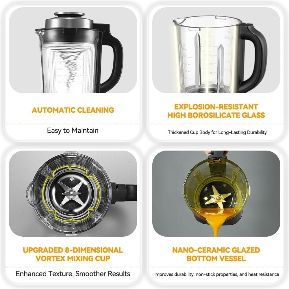 All-in-One 1200W Blender with Heating & Auto Clean - Perfect for Hot Drinks