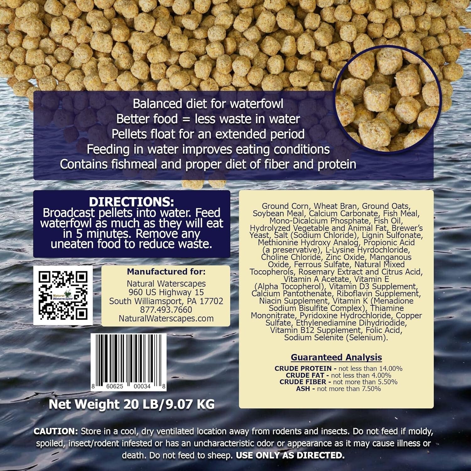 20 lb Premium Floating Pellets for Ducks, Swans & Geese - Seafood Flavor