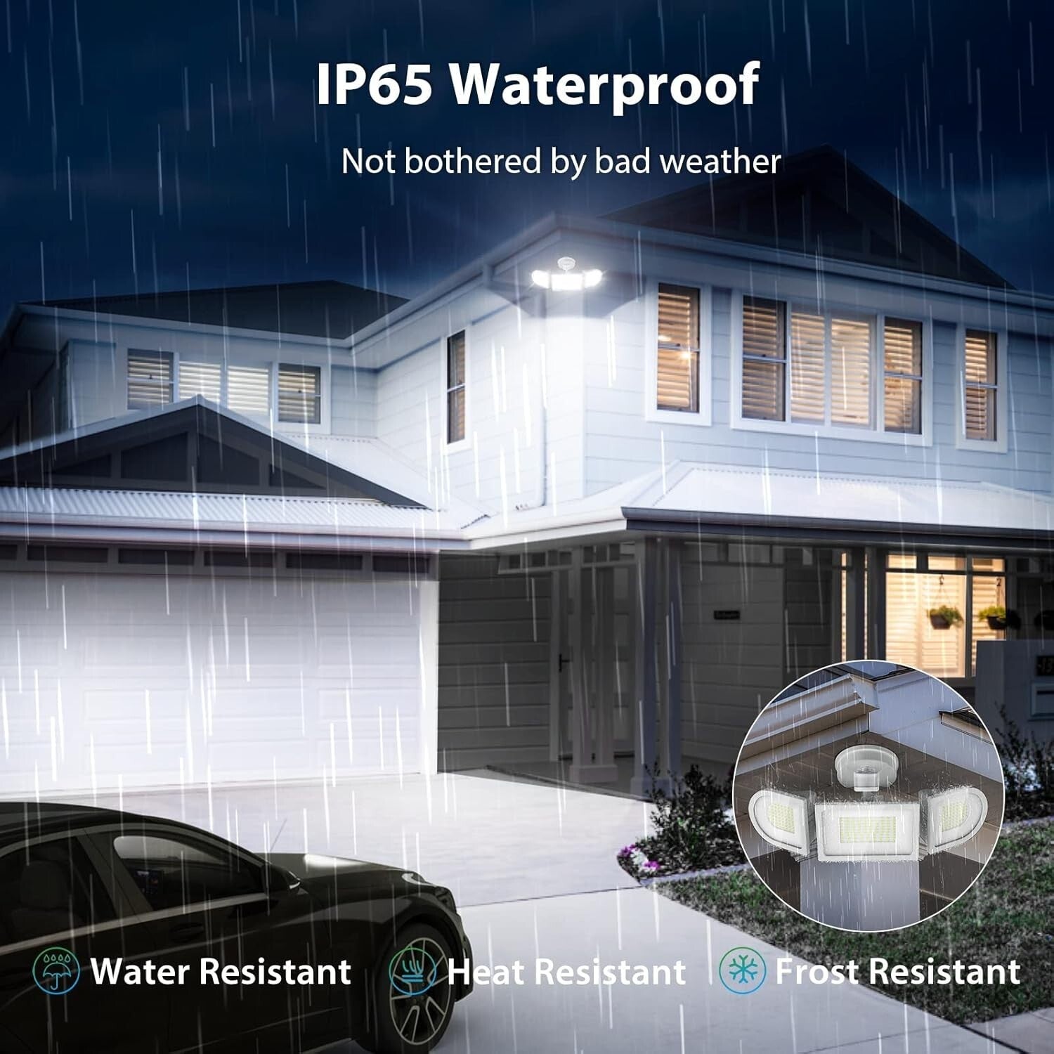 9000 Lumens Bright Motion Sensor Flood Lights - 3 Adjustable Heads for Security