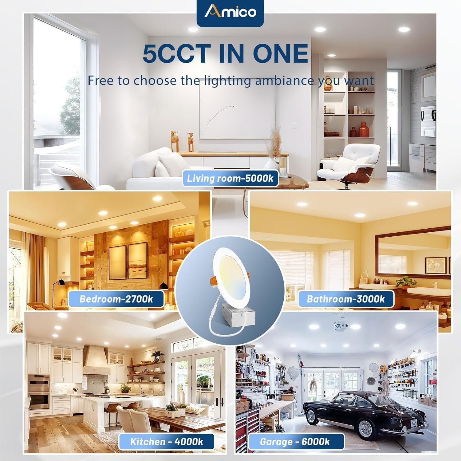 Versatile 5 Color Temperature Recessed LED Lights - 12 Pack Ultra-Thin Design