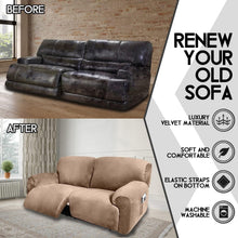 Load image into Gallery viewer, Extra Wide Velvet Reclining 2 Seater Sofa Cover - 6-Piece Slipcover Set in Sand