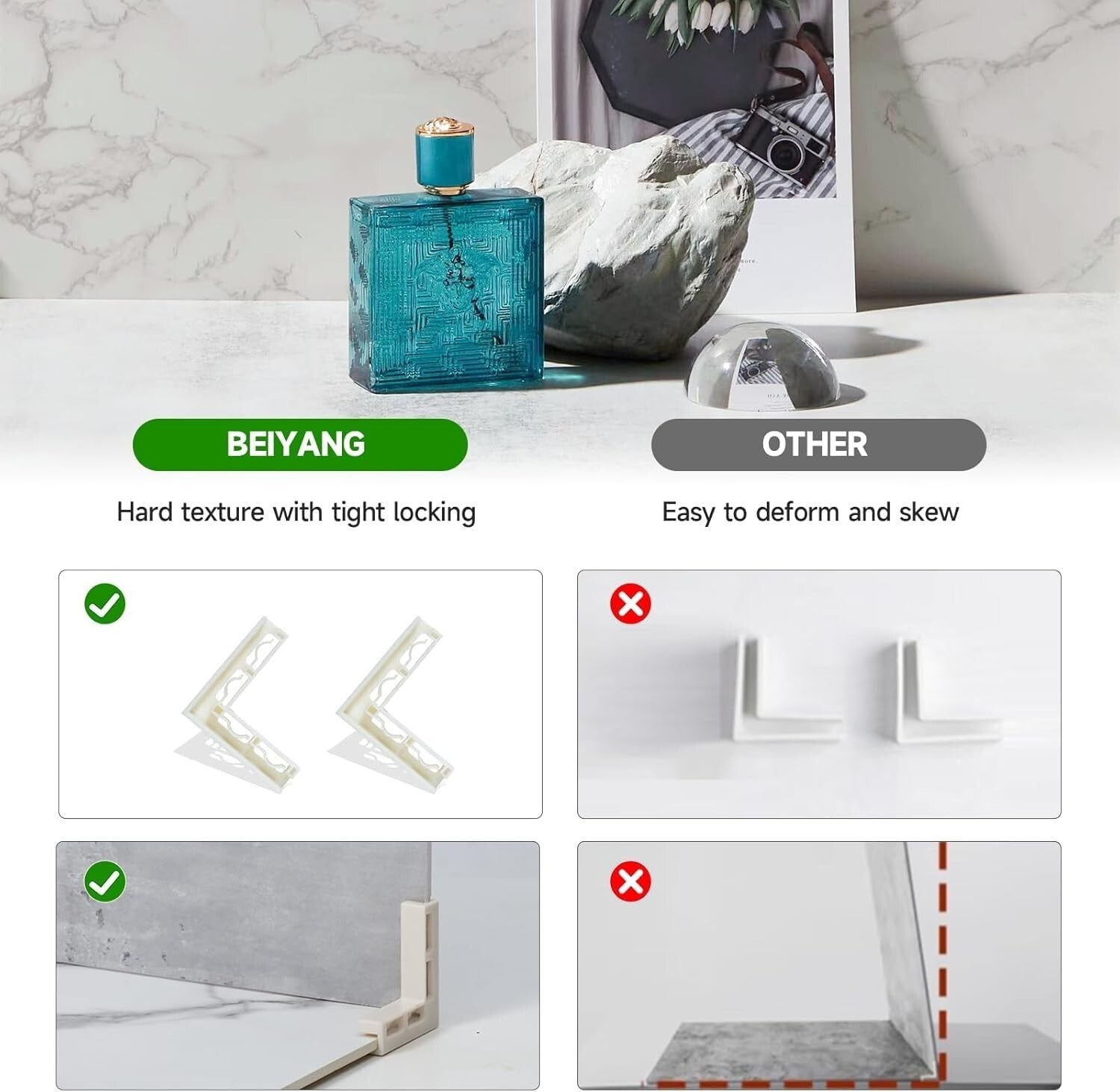 2 PCS White Marble & Cement Photo Backdrop Boards with Brackets for Photography