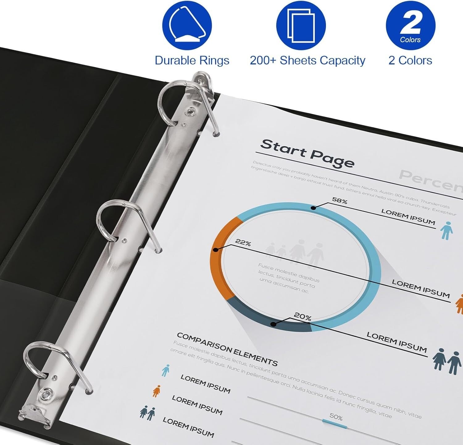 12 Pack D-Ring Black Binders - 1 Inch, Holds 225 Sheets, Multipocket Design