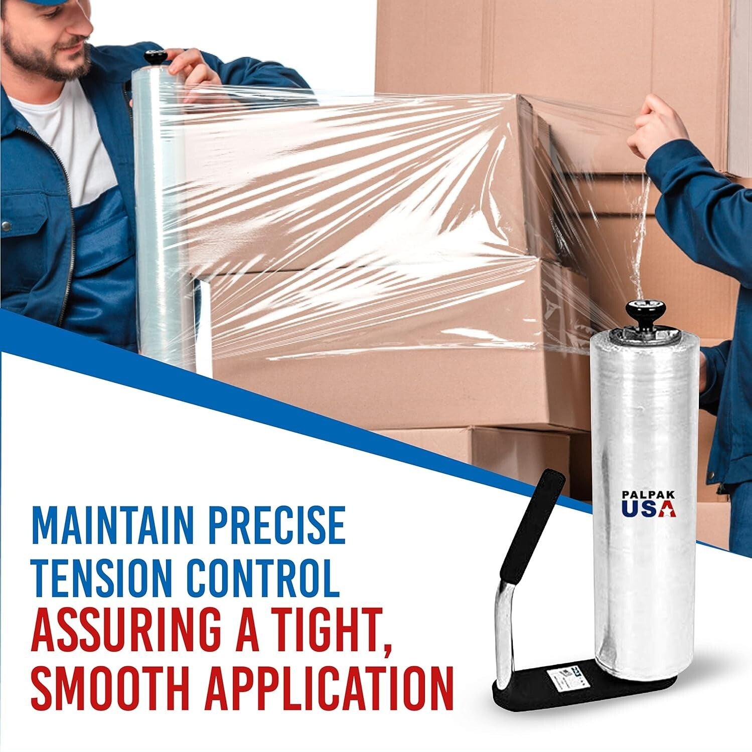 Versatile Stretch Film Dispenser - Pallet Wrap Handle with Adjustable Tension