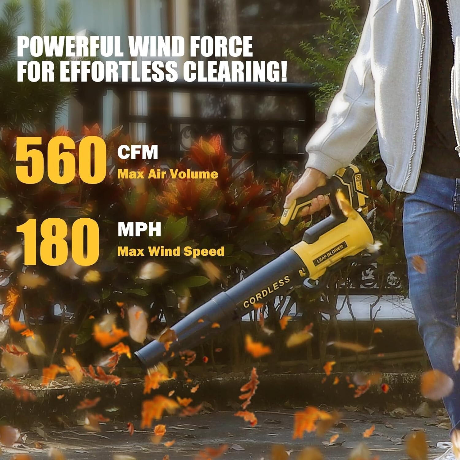 Efficient 180 MPH Cordless Leaf Blower - 2 x 4.0Ah Battery & Charger Included