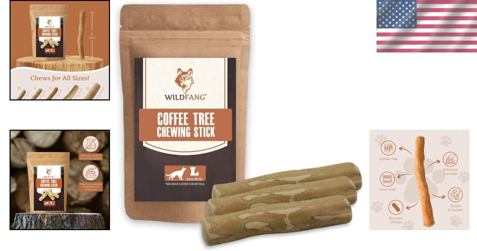All-Natural Coffee Wood Chewing Toy Set of 3 - Promotes Healthy Chewing Habits