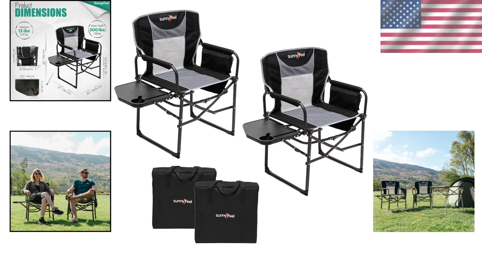 Portable Camping Directors Chair with Side Table - Ideal for Fishing & Picnics