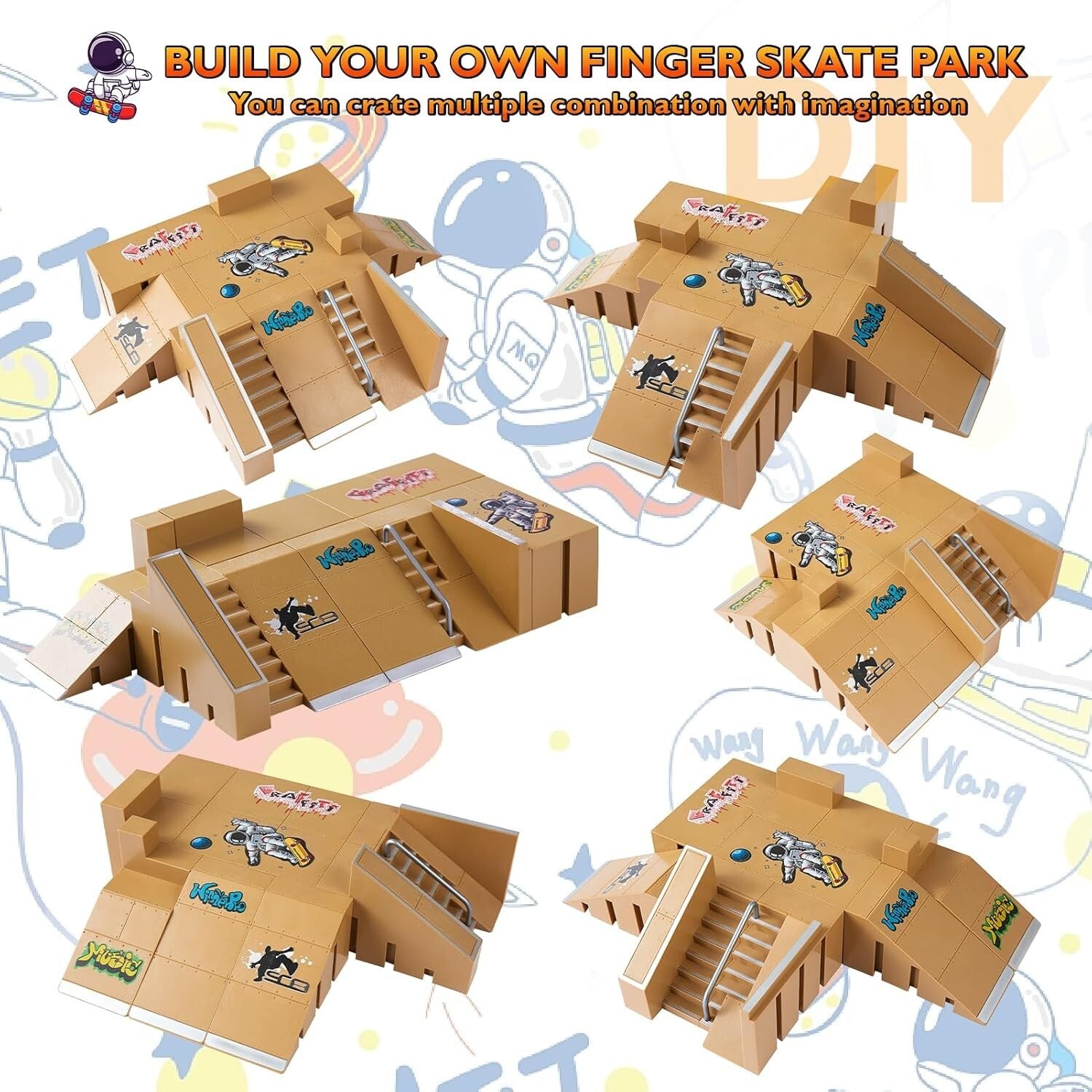 Customizable Fingerboard Skatepark with 8 Ramps & 4 Boards - Perfect Gift