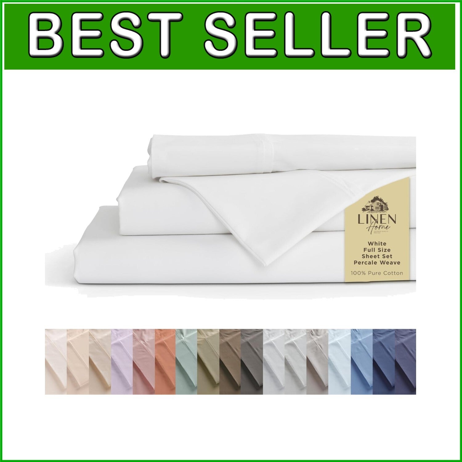 Crisp and Cool Full Size 100% Cotton Percale Sheets, Deep Pocket - 4 Piece Set