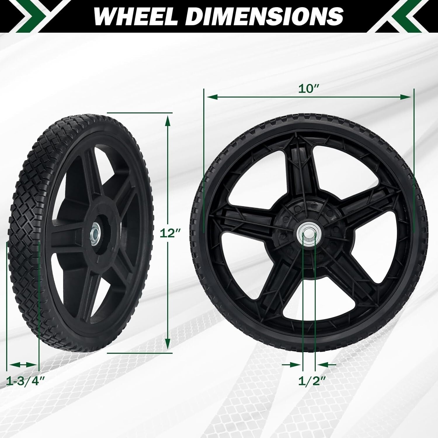 4 Pack 12-Inch Replacement Lawn Mower Wheels with Bolts & Lock Nuts - Easy Fit
