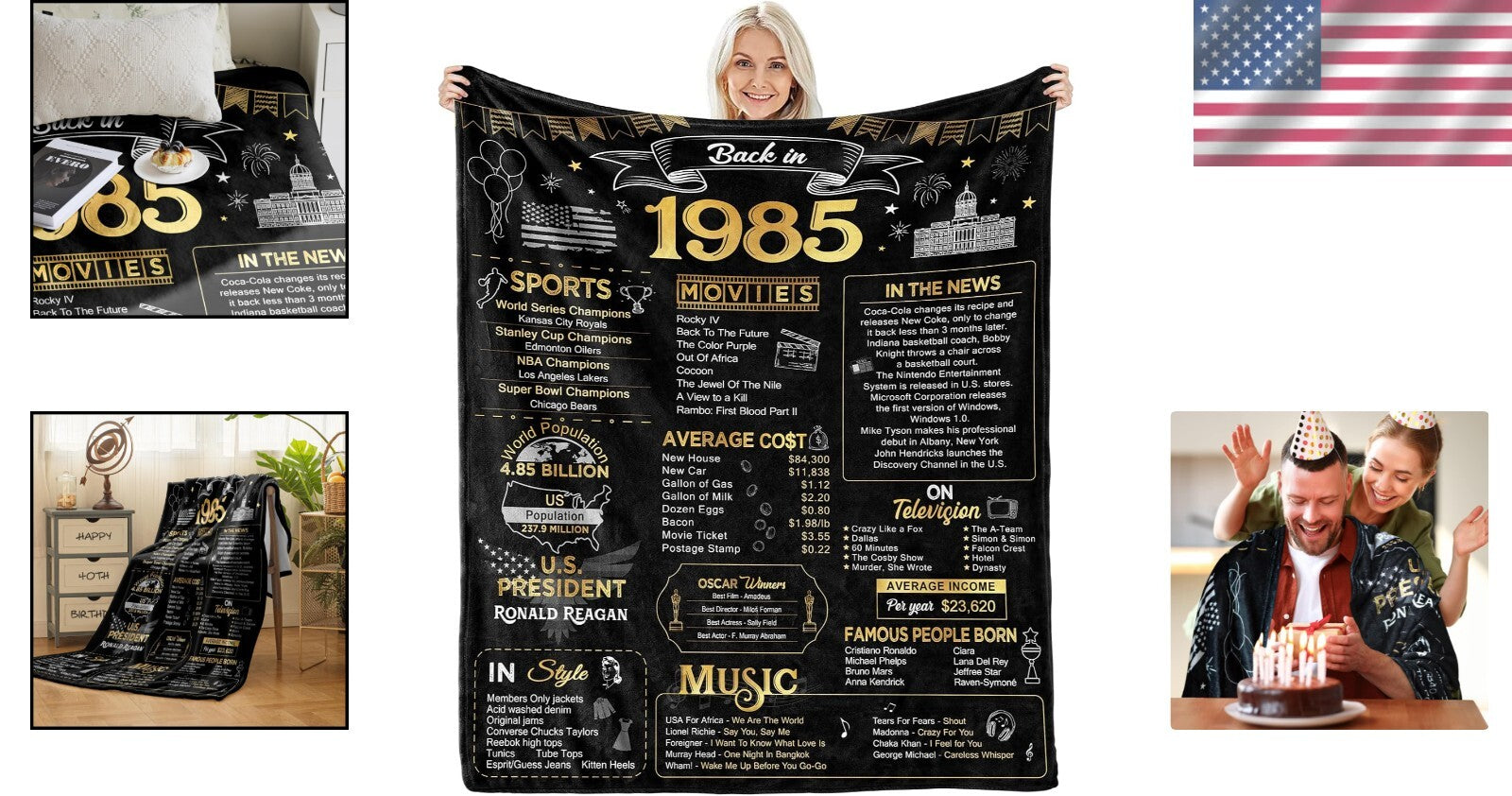 Golden 1985 Fleece Throw Blanket - Perfect 40th Birthday & Anniversary Gift