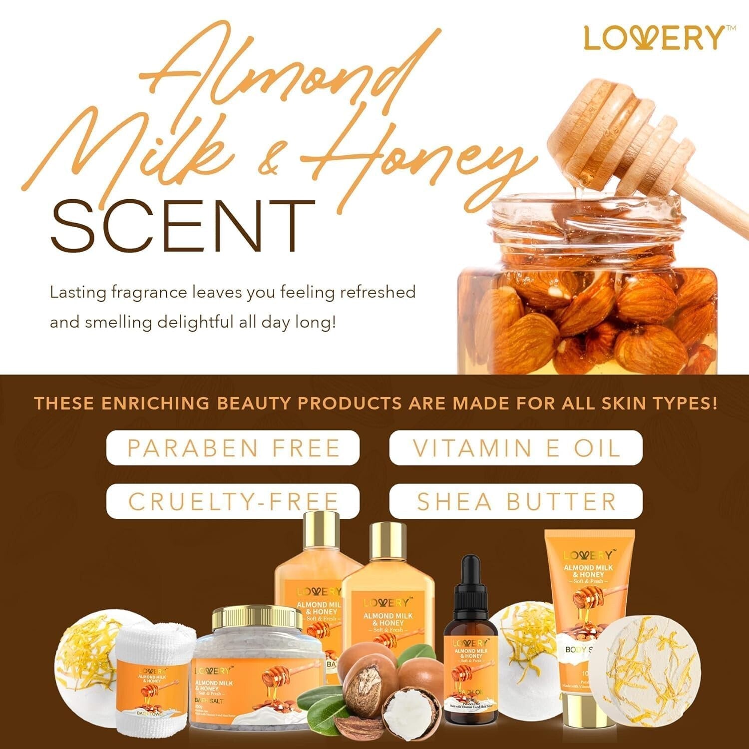 Elegant Spa Gift Set for Women - 10 Pc Almond Milk & Honey Pampering Essentials