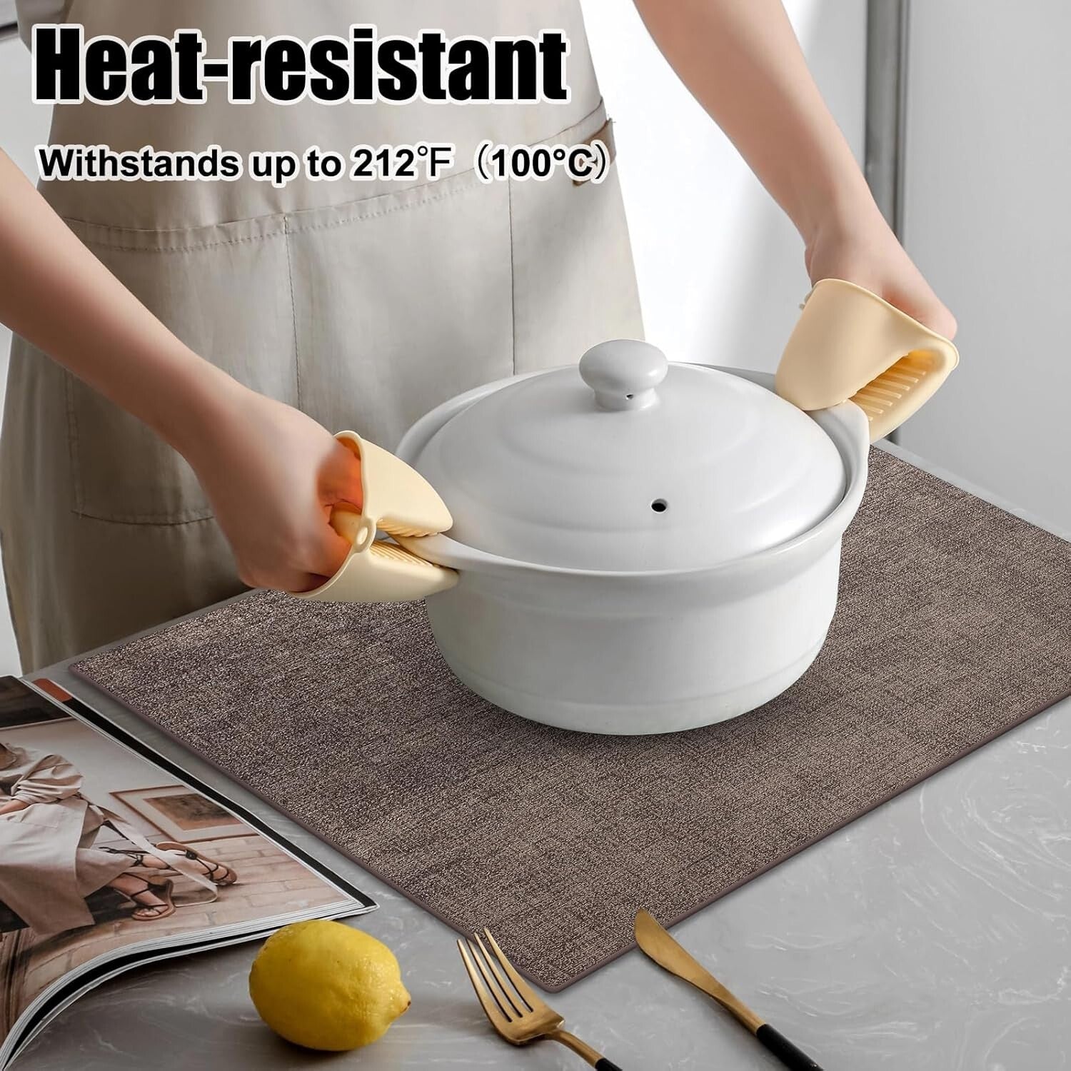 Durable Heat Resistant Faux Leather Table Mats - Set of 8, Wipeable & Waterproof