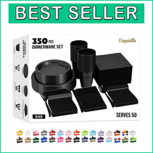 Load image into Gallery viewer, 350 Pcs Black Plastic Party Plates &amp; Utensils - Durable, BPA-Free, Easy Cleanup