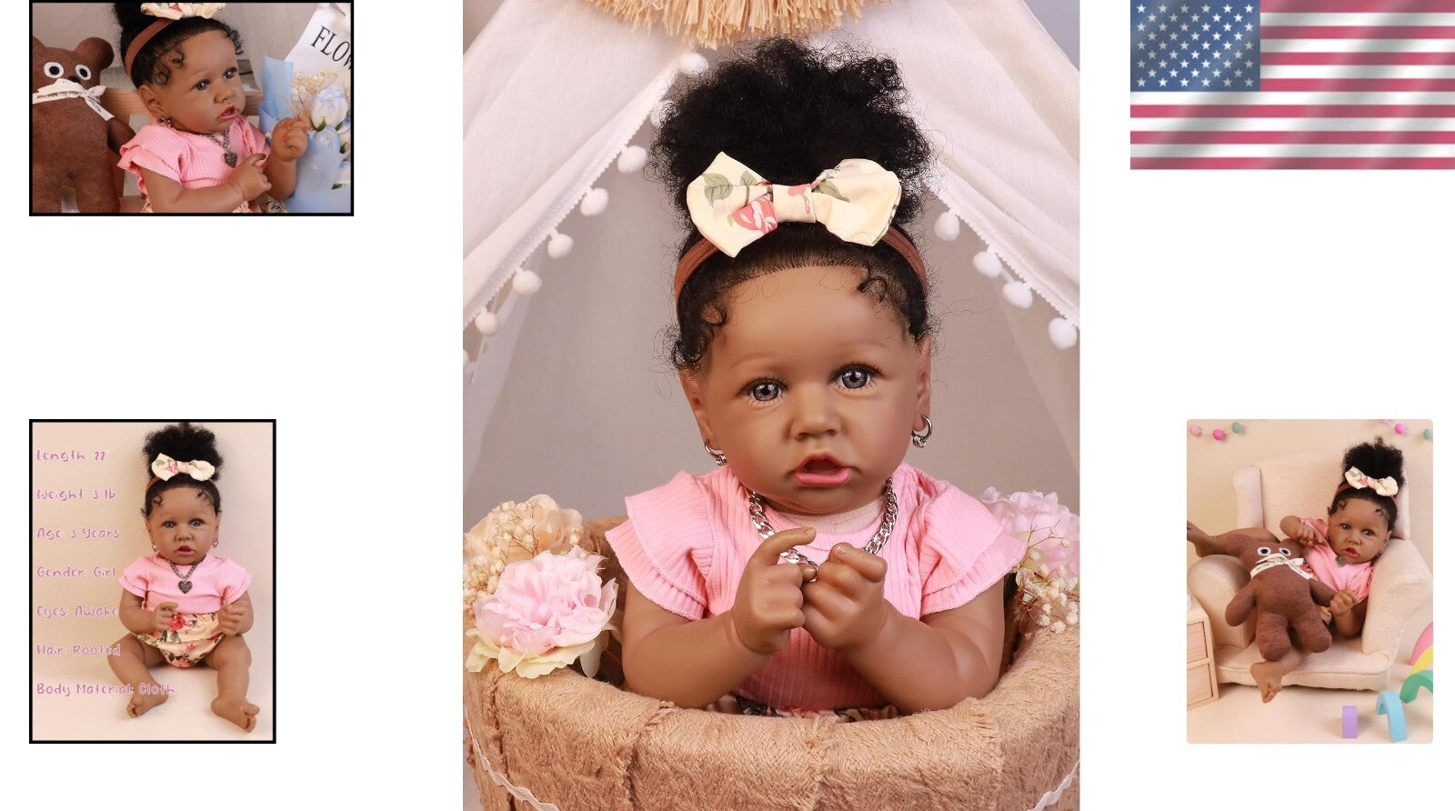 Realistic 22.8" African American Reborn Baby Doll - Ideal for Nurturing Play