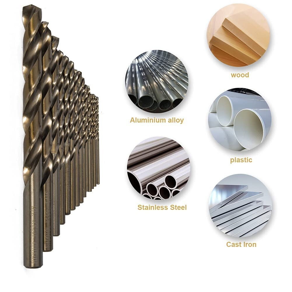 Durable 115PC Cobalt Drill Bit Set with Round Shank for Enhanced Drilling Power