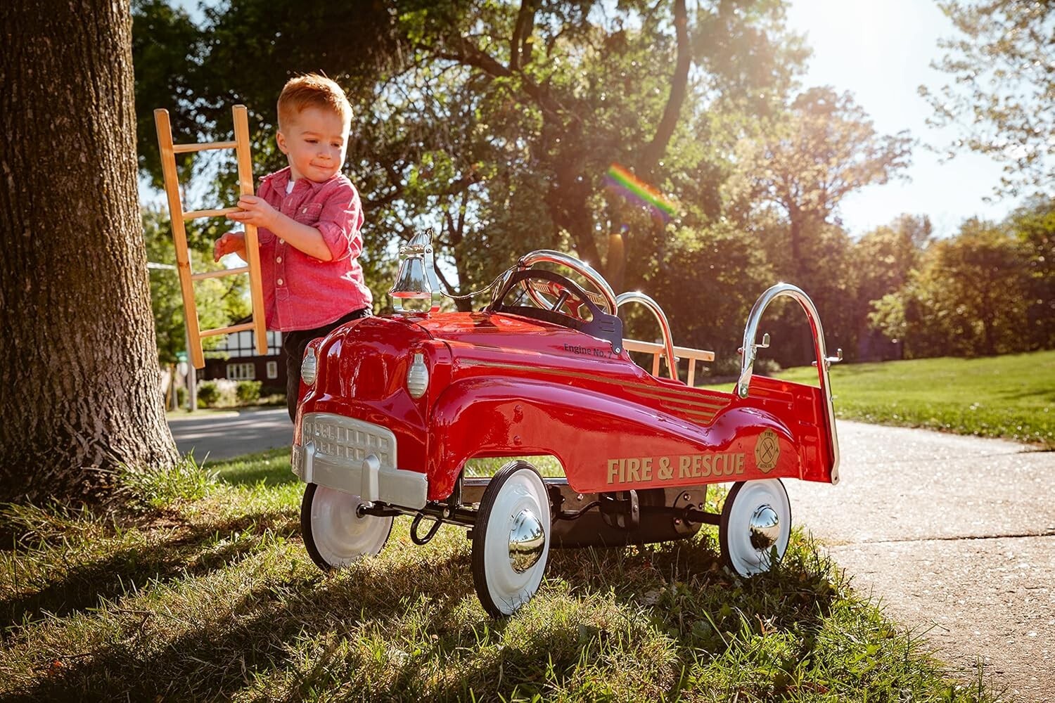 Classic Red Pedal Car Fire Truck for Kids Aged 3-5 - Fun Indoor/Outdoor Ride-On
