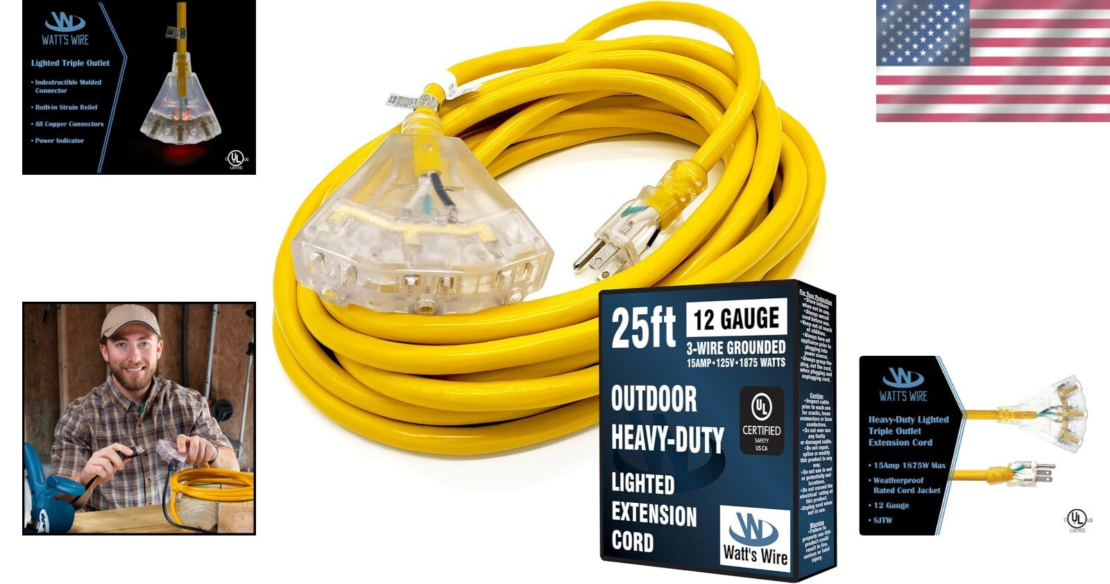 Durable 25 ft 12 Gauge Extension Cord - Heavy Duty for Indoor/Outdoor Appliances