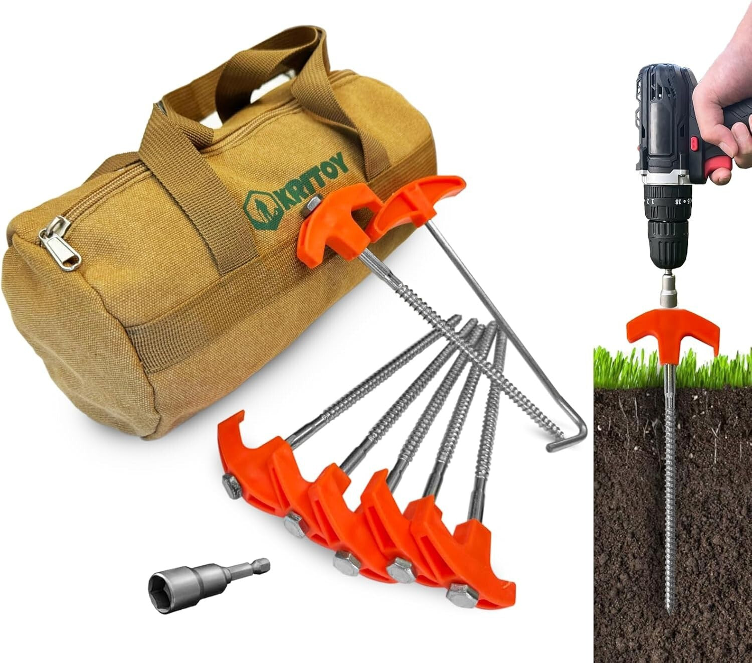 Outdoor Essential: 30 Heavy Duty Screw-In Tent Stakes with Sturdy Storage Bag