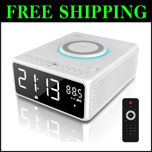 Dual Alarm CD Player Clock with FM Radio & 10W Fast Wireless Charging