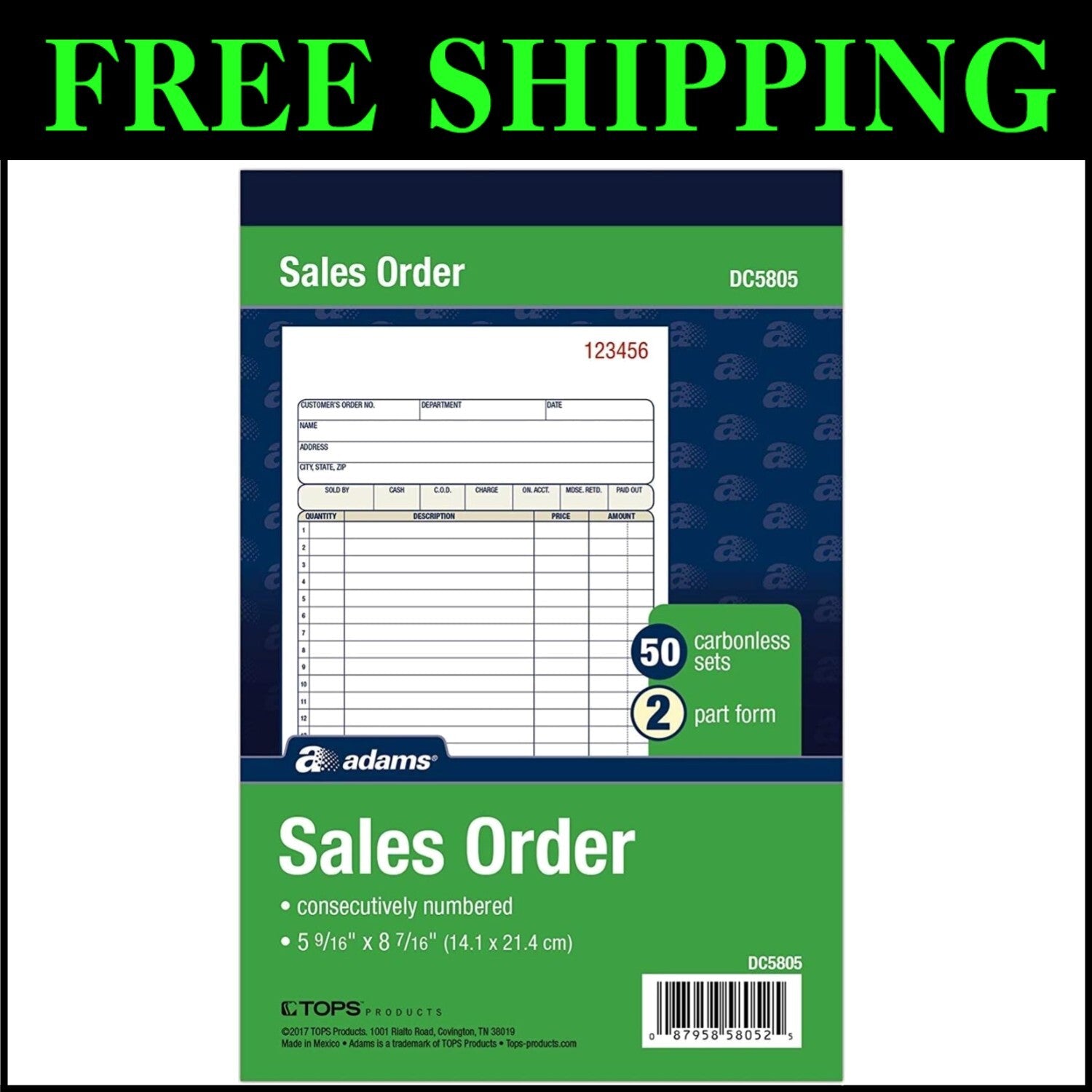 Efficient Sales Order Book, 2-Part Carbonless, 50 Sets, Compact Size, 12 Pack