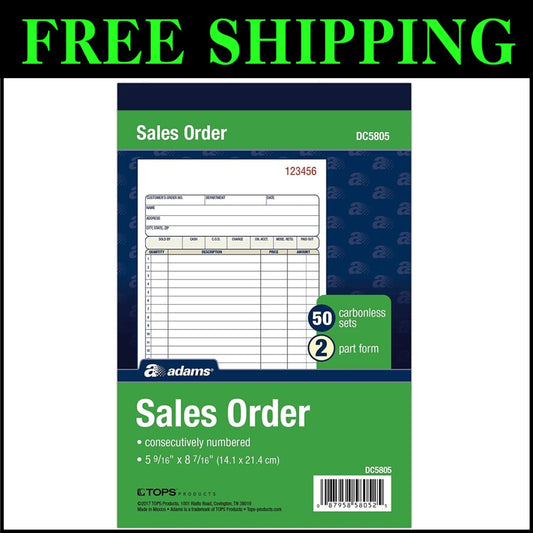 Efficient Sales Order Book, 2-Part Carbonless, 50 Sets, Compact Size, 12 Pack