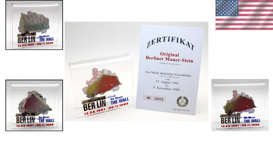 Collectible Berlin Wall Fragment in Durable Acrylic Display - Perfect 4"x4" Size