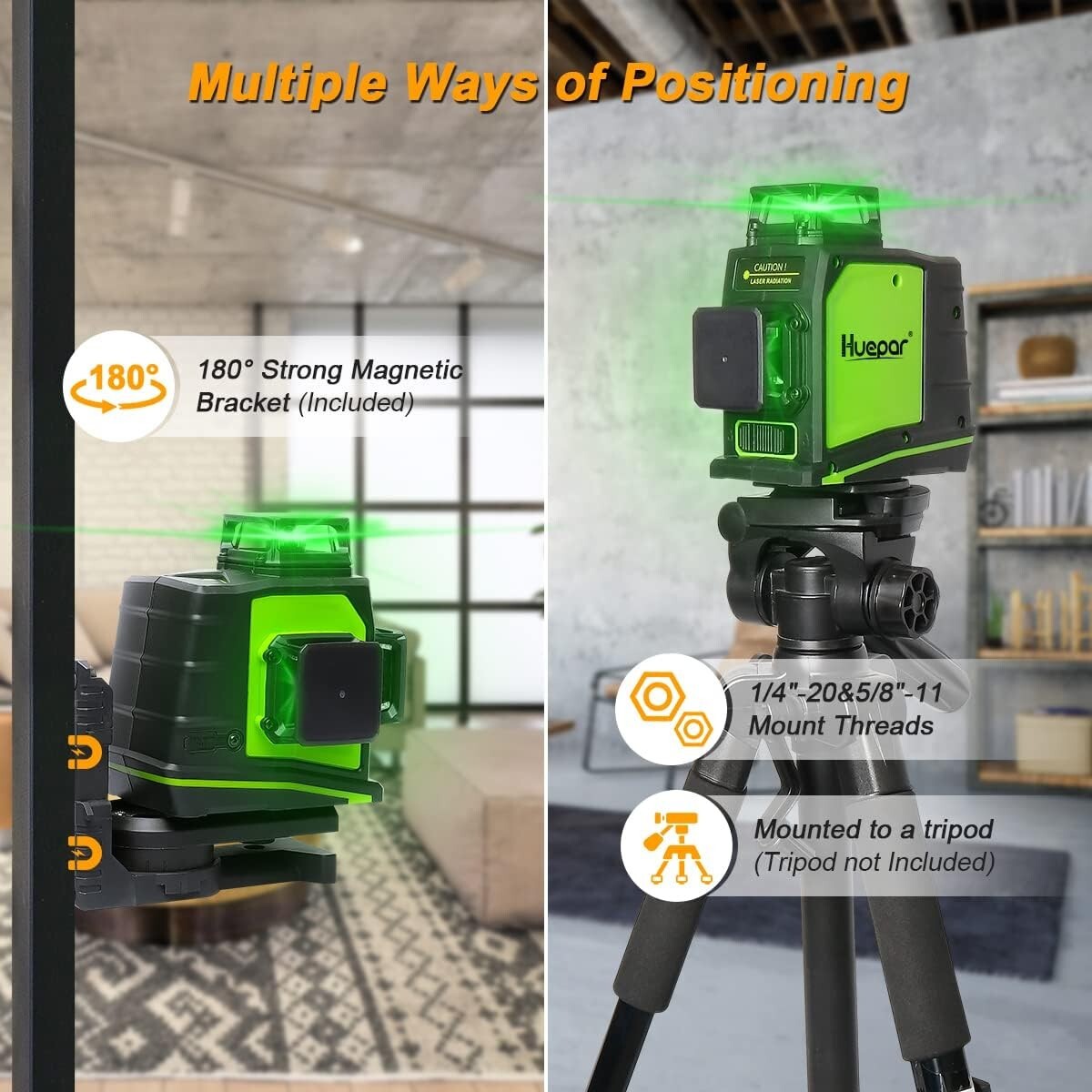 Professional 3-Plane Laser Level with 360° Green Beam for Construction Tasks