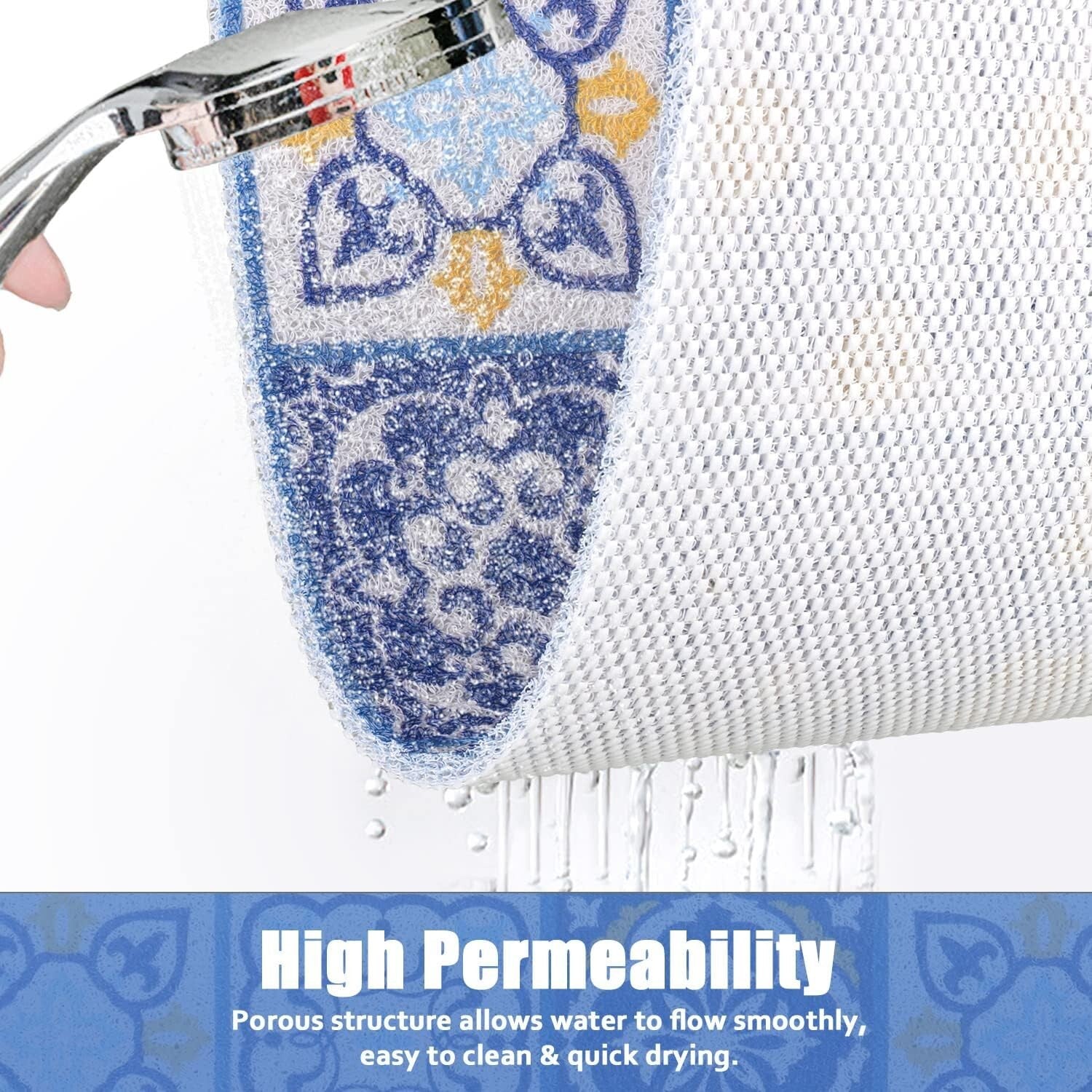36x36 Non-Slip Shower Mat with Drainage Holes - Luxurious Moroccan Tile Design
