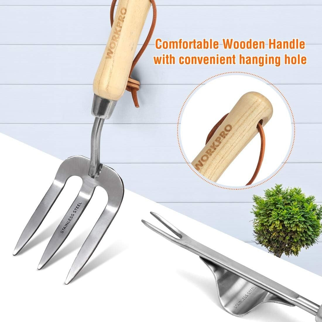 Professional Stainless Steel Gardening Tool Kit with Wooden Handles & Tote Bag