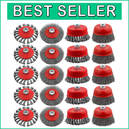 Efficient 4 Inch Knotted Wire Wheel Brush Set - 20 Pack for Surface Cleaning