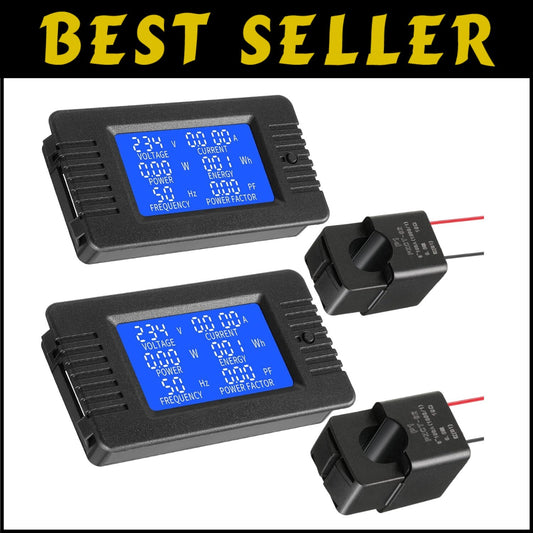 2-Pack LCD Digital AC Power Meters with 100A CT for Home & Business Use