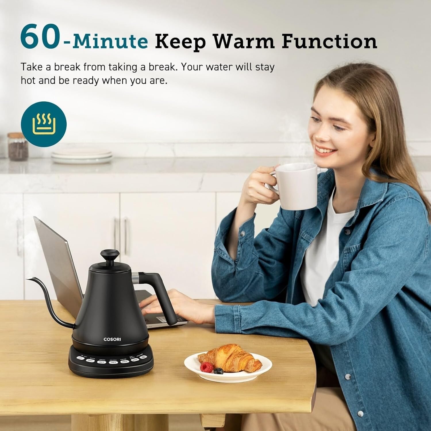 Elegant Electric Gooseneck Kettle with 5 Temperature Presets & 1-Hour Keep Warm