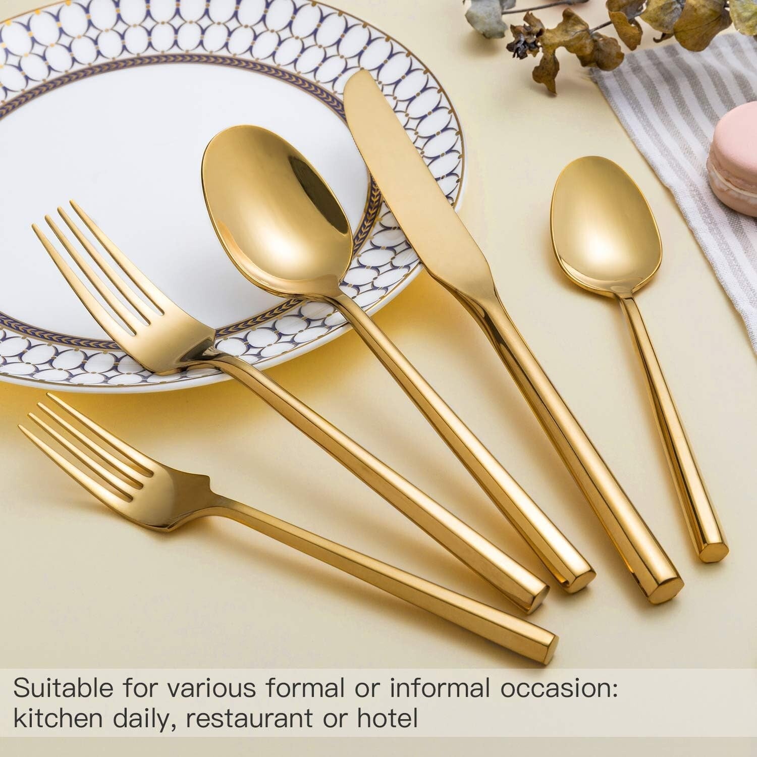 Modern Gold Flatware Set - 40-Piece Stainless Steel Cutlery for Perfect Dining