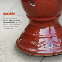 Load image into Gallery viewer, 25" Tall Red Antique Ceramic Birdbath with 2 Bird Figurines – Outdoor Elegance