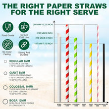 Load image into Gallery viewer, 10 Inch Disposable Paper Straws - Bulk of 600 Assorted Colors, Eco-Friendly