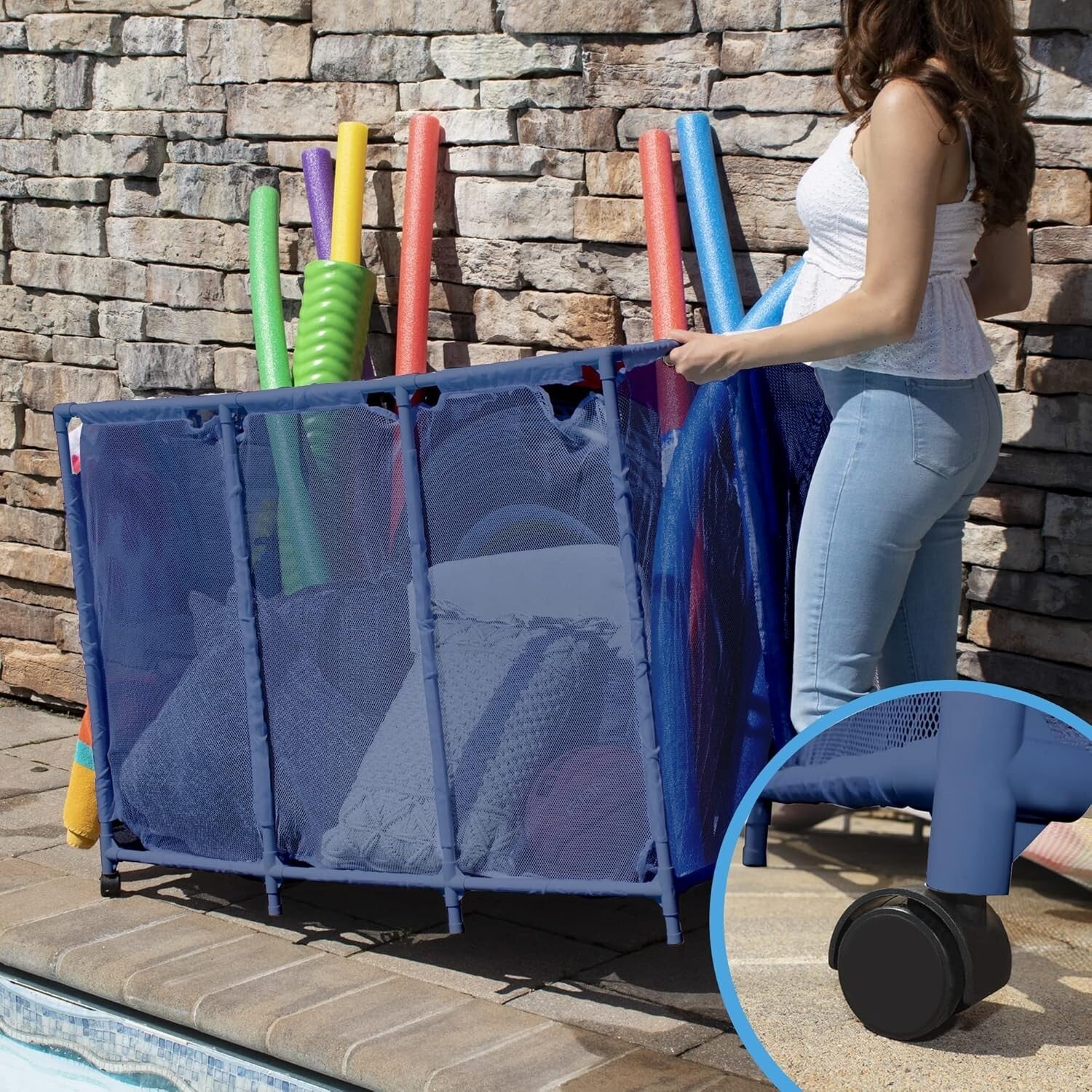 Portable Pool Equipment Organizer with 6 Pockets - Stylish Blue - 30.2" x 47.2"