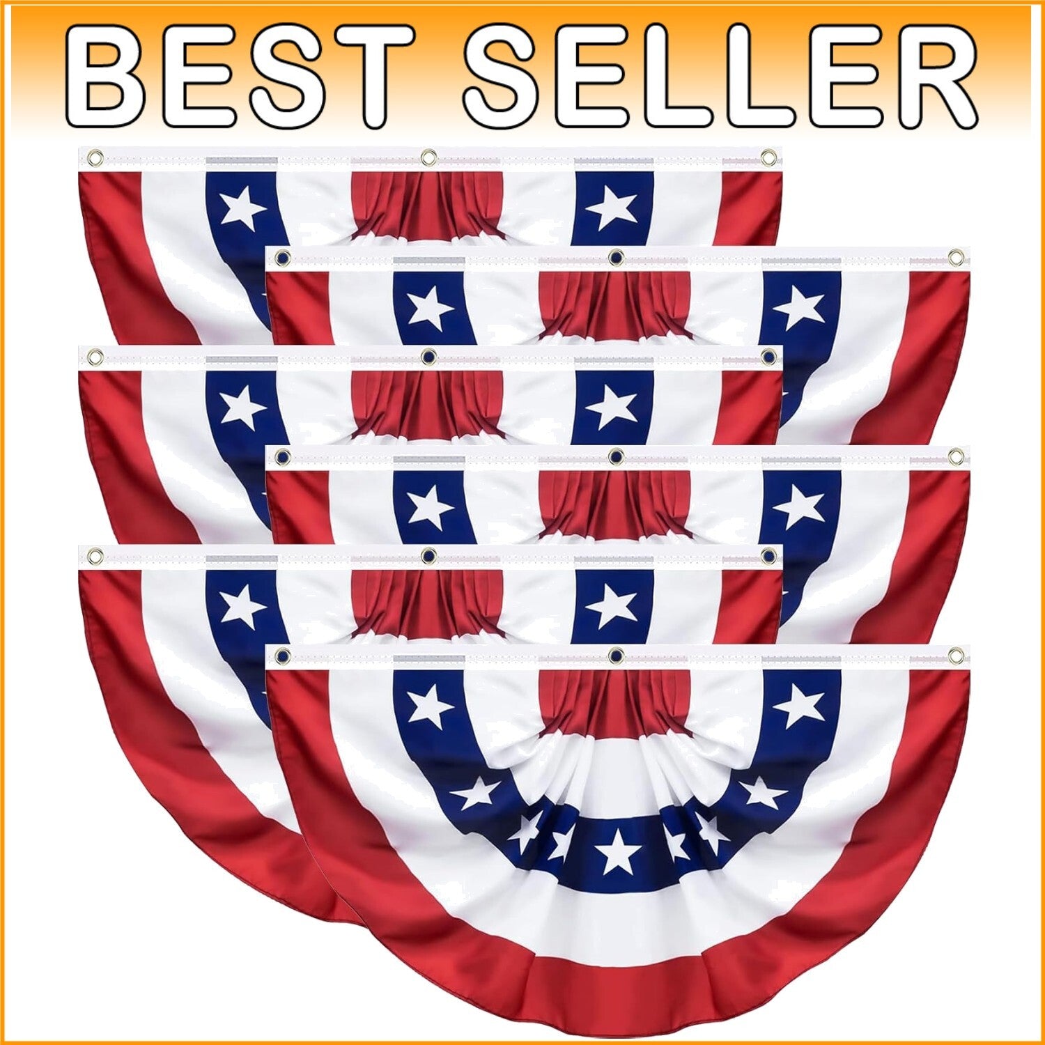 6 Pack Pleated American Flag Bunting 3x6 Feet - Perfect for 4th of July Decor